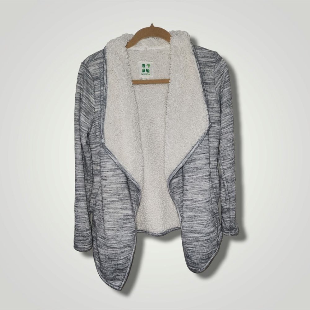 Green Tea Womens Sherpa Wrap Cardigan Size small Gray Open Front